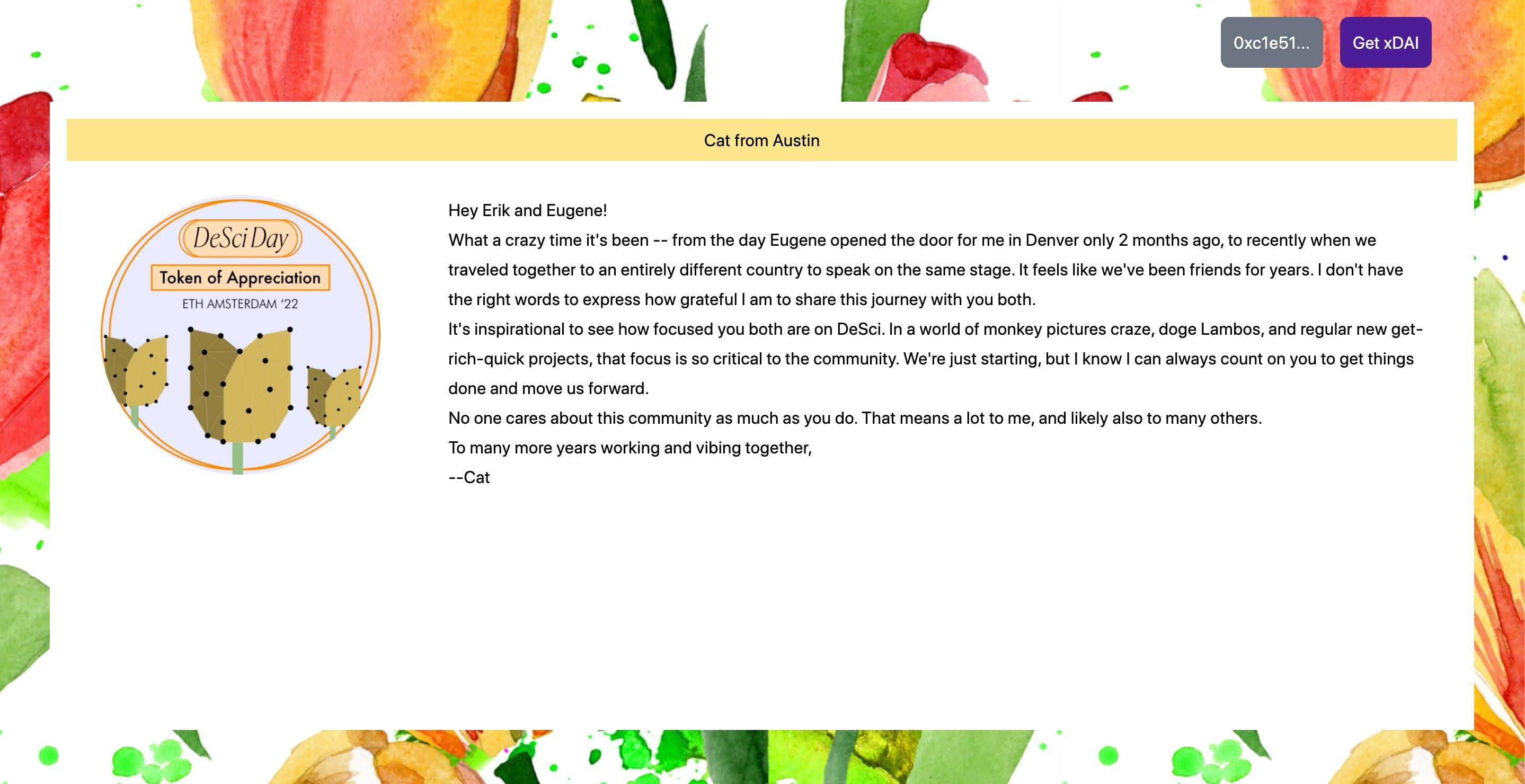 appreciation nft frontend